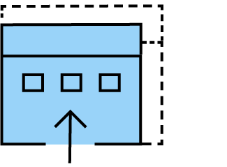 Screen with three squares and an up arrow icon